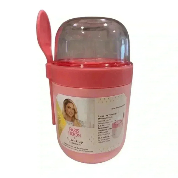 Paris Hilton Pink Snack Cup With Spoon and Dipping Container NWT - Picture 2 of 8